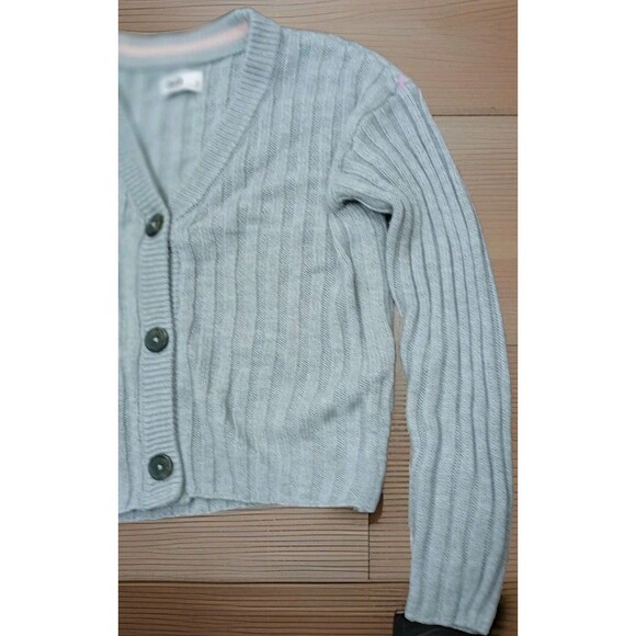 SO Gray Ribbed Cropped Cardigan Sweater Juniors M Y2K Preppy Grunge Button Up - Picture 3 of 9